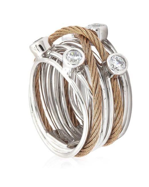Charriol Metallic Tango White Cz Stones Steel Rose Pvd Cable Ring