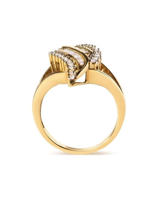 Haus of Brilliance Metallic 10K 1/2 Cttw Round And Baguette Cut Diamond Cocktail Ring (H-I Color, I1-I2 Clarity)