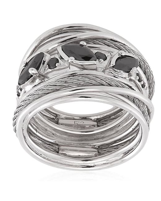 Charriol Red Tango Cz Stones Steel Cable Ring
