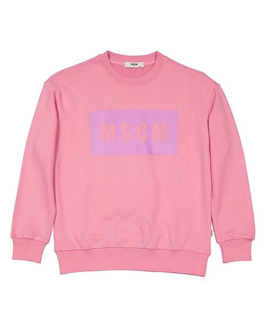 MSGM Pink Girls Rosa Logo Stamp Pull Over Cotton Sweatshirt