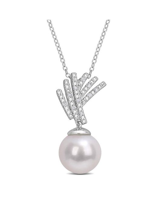 Amour Metallic 11-12Mm Freshwater Cultured Pearl And Diamond Accent Drop Pendant With Chain