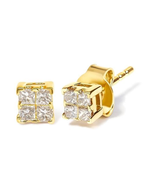 Haus of Brilliance Metallic 14K 1/4 Cttw Invisible Set Princess-Cut Diamond Square Stud Earring
