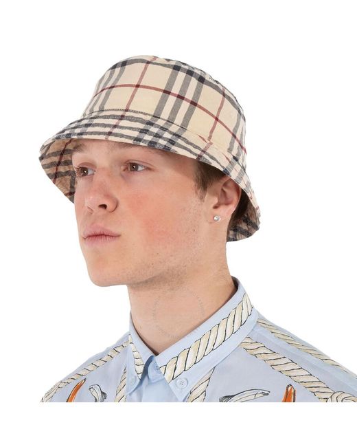 Burberry Gray Stone Check Cotton Twill Woven Bucket Hat