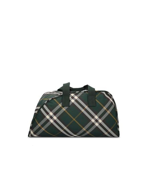 Burberry Green Large Shield Check-Pattern Zipped Duffle Bag for men