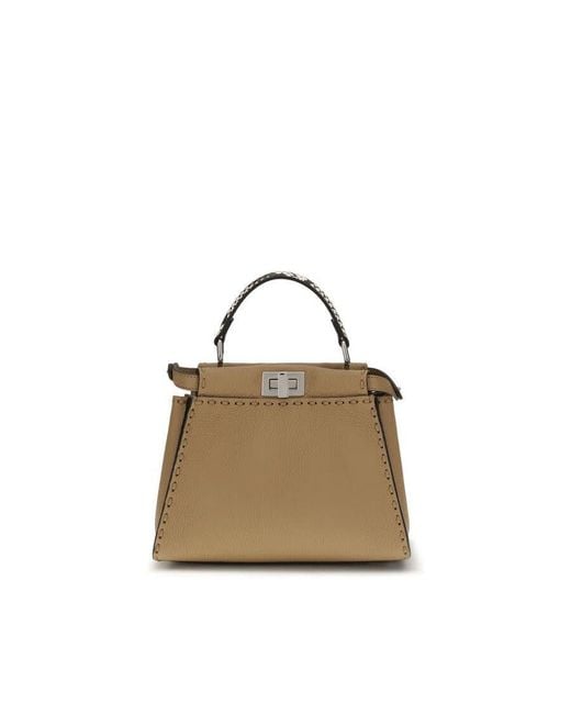 Fendi Natural Peekaboo Top Handle Bag