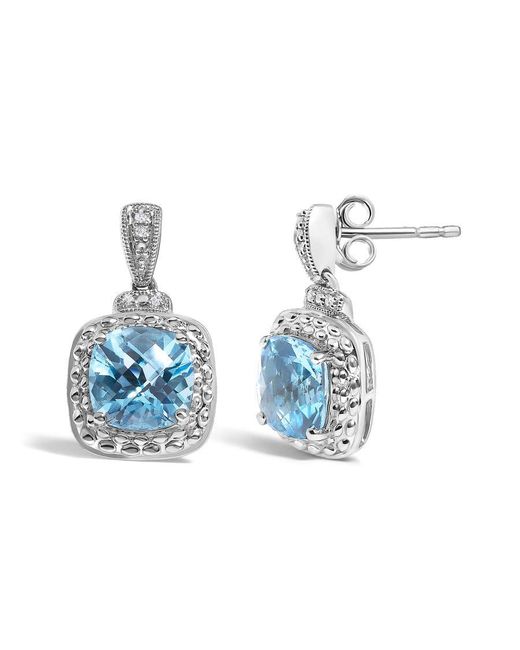 Haus of Brilliance Blue Sterling 8X8Mm Cushion Cut Topaz And Diamond Accent Drop Earrings for men
