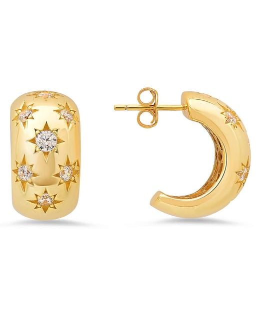 Kylie Harper Metallic Over Domed Celestial Cz Statement Hoop Earrings