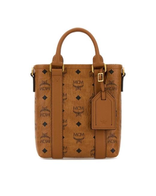 MCM Brown Printed Canvas Mini Aren Bucket Bag