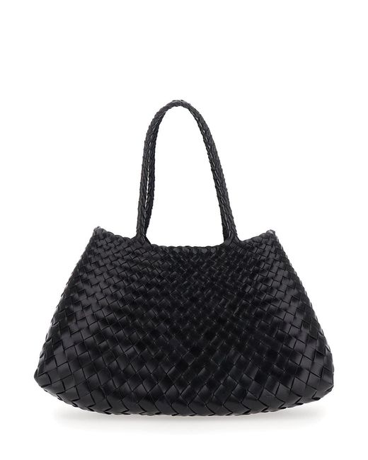 Dragon Diffusion Black Santa Croce Shoulder Bag With Two Top Handles And Ecoleather Woven Design For
