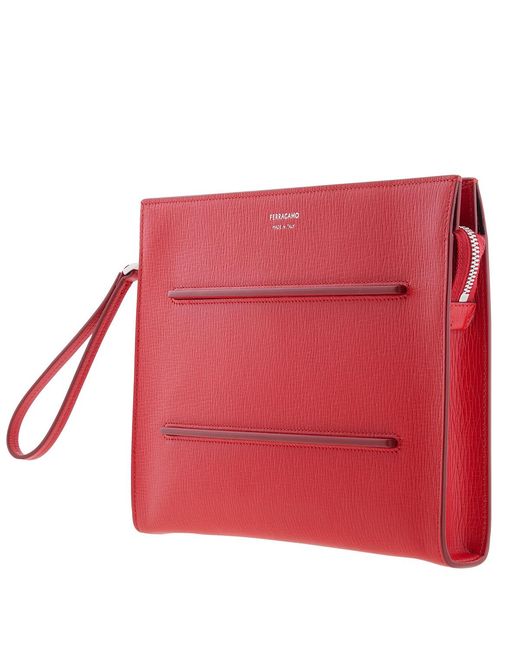 Ferragamo Red New Revival Leather Pouch for men