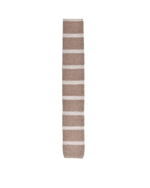 Brunello Cucinelli Brown Sand And Ecru Knit Skinny Tie for men