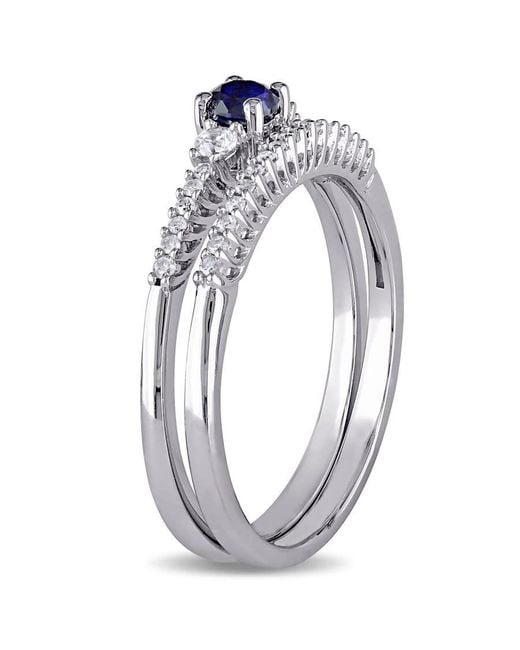 Amour Blue 1/10 Ct Tw Diamond, Created And Created Sapphire Bridal Set