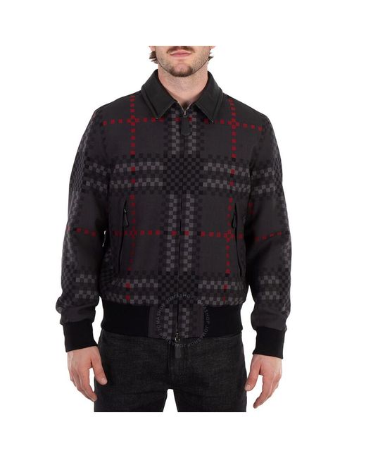 Burberry Black Dark Thunder Soho Stanmore Pixel-Check Bomber Jacket, Brand Size 50 (Us for men