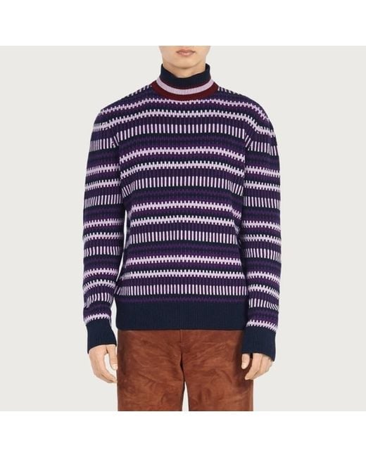 Ferragamo Purple Jacquard Knit Turtleneck Sweater for men