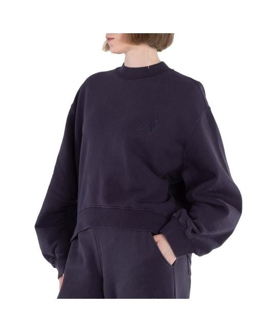 The Attico Blue Logo Embossed Crewneck Fleece Sweatshirt