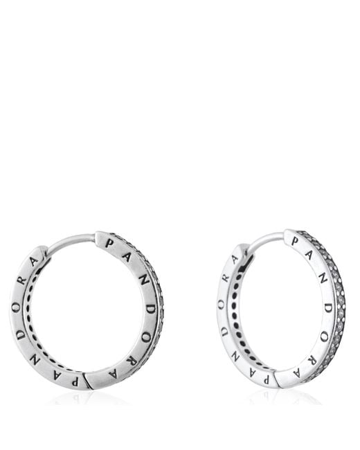 Pandora Black Sparkle Logo Hoop Earrings for men