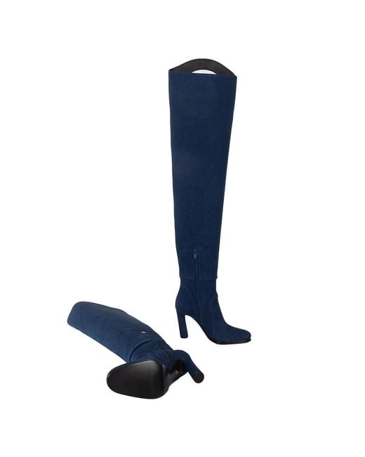 Burberry Blue Ladies Shoreditch Denim Porthole Detail Over-The-Knee Boots, Brand Size 39 Us