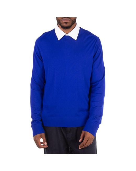 Burberry Blue Long-Sleeve Wool Sweater for men