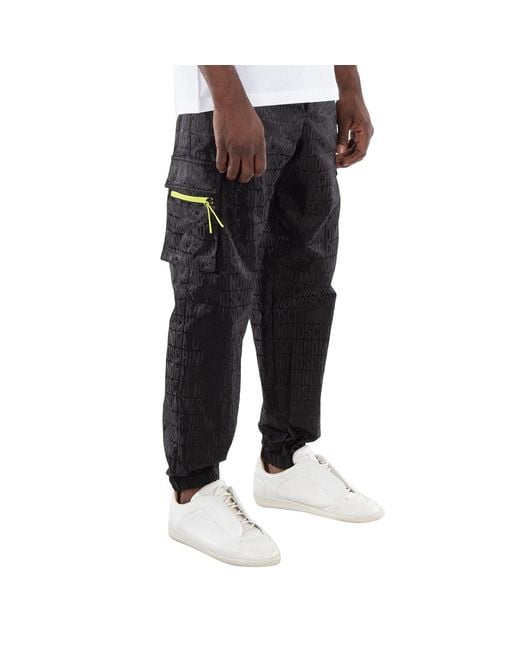 Moschino Black All-Over Logo Cargo Pants for men