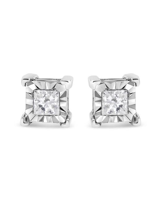 Haus of Brilliance Metallic 925 Sterling 1/2 Cttw Miracle Set Princess-Cut Diamond Solitaire Stud Earrings (H-I Color, Si2-I1 Clarity)