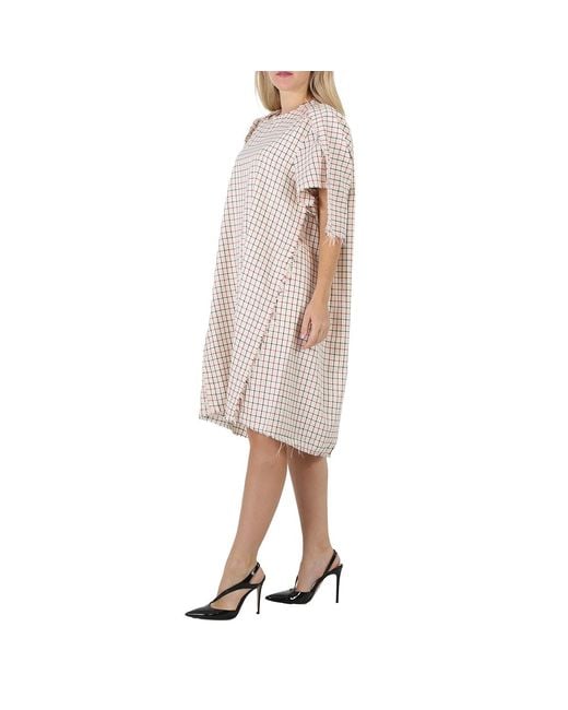 MM6 by Maison Margiela White Maison Margiela Ladies Ecru All-Over Checkered Shirt Dress, Brand Size 36 (Us