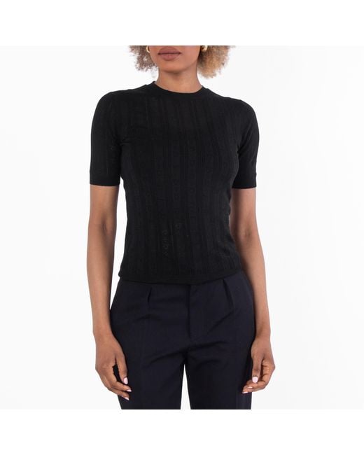 Ferragamo Black Ferragamo Short-Sleeved Gancini Motif Knit Top