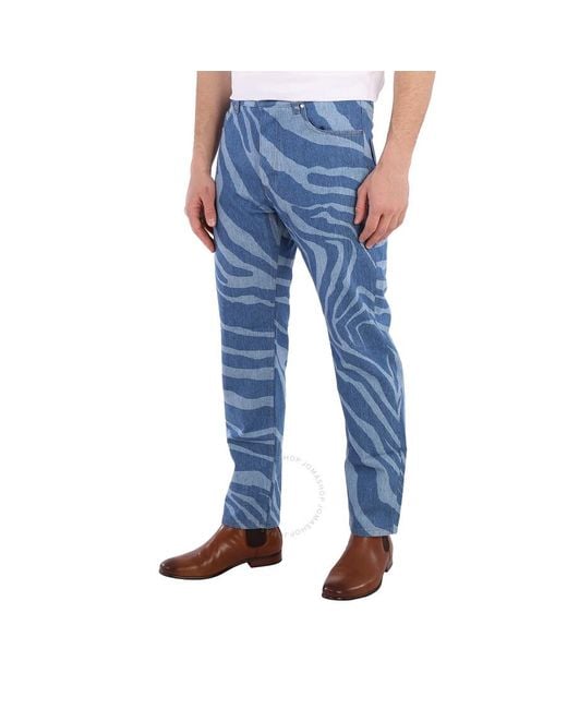 Roberto Cavalli Blue Zebra Print Relaxed Fit Cotton Denim Jeans for men