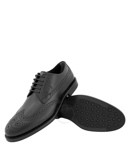 Tod's Black Perforations And Wingtip Leather Derby Shoes for men