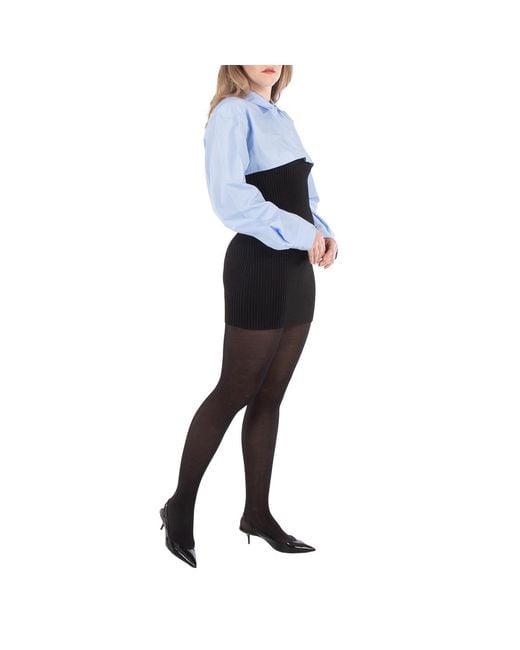 T By Alexander Wang Blue Long Sleeve Ribbed Shirt Dress