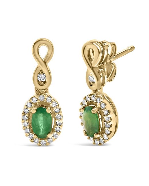 Haus of Brilliance Green 10K Oval Cut Emerald 5X3 Mm And 1/7 Cttw Round Diamond Dangle Earrings for men