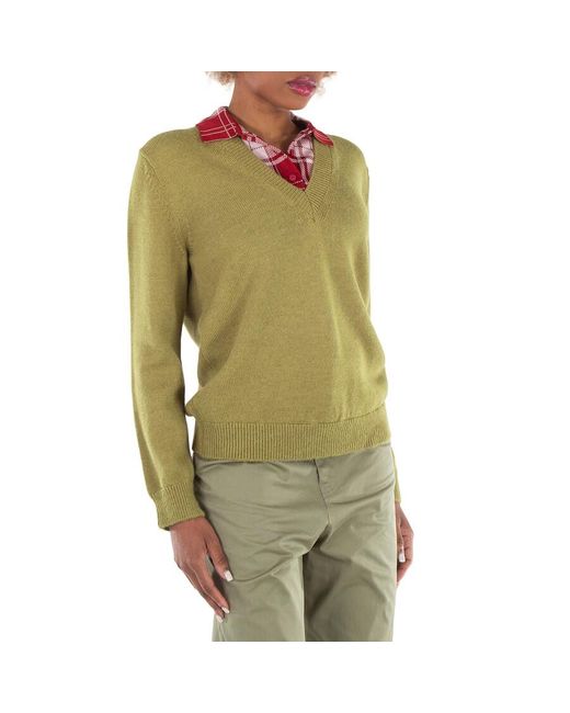 Loewe Green Polo Collar V Neck Sweater