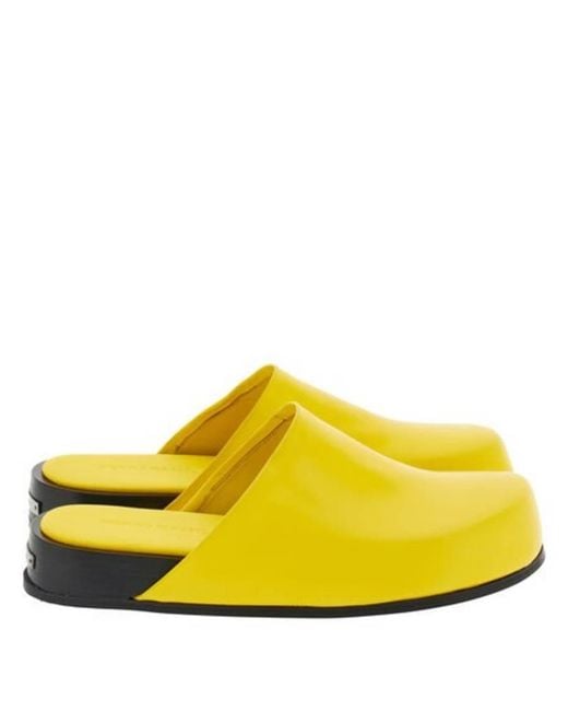 Ferragamo Yellow Dassa Leather Round-Toe Mules for men
