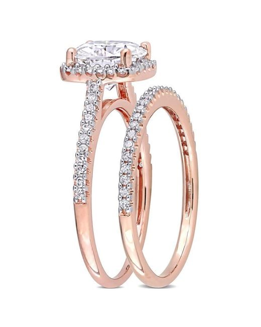 Amour Metallic 2 Ct Dew Cushion Created Moissanite And 1/3 Ct Tw Diamond Bridal Ring Set