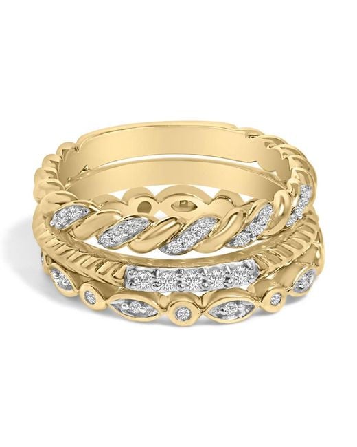 Haus of Brilliance Metallic 14K Plated Sterling 1/4 Cttw Diamond Twist Leaf Stackable Ring Set