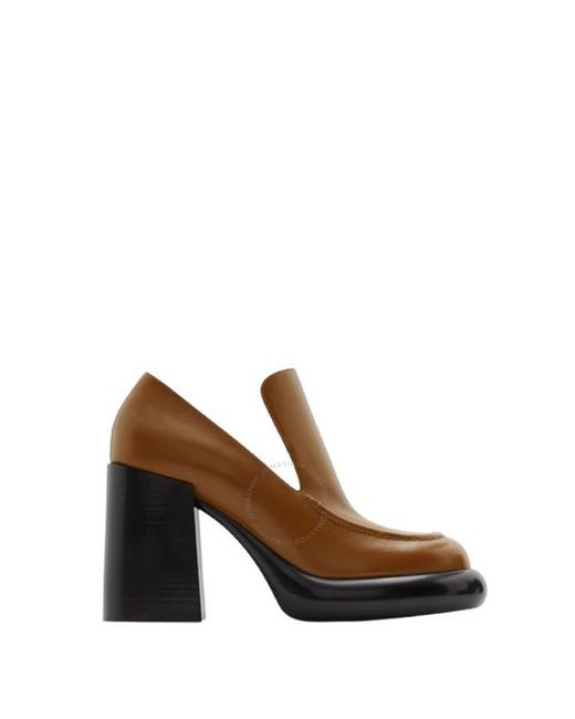 Burberry Brown Leather Wedge 120Mm Heel Loafers, Brand Size 40 Us