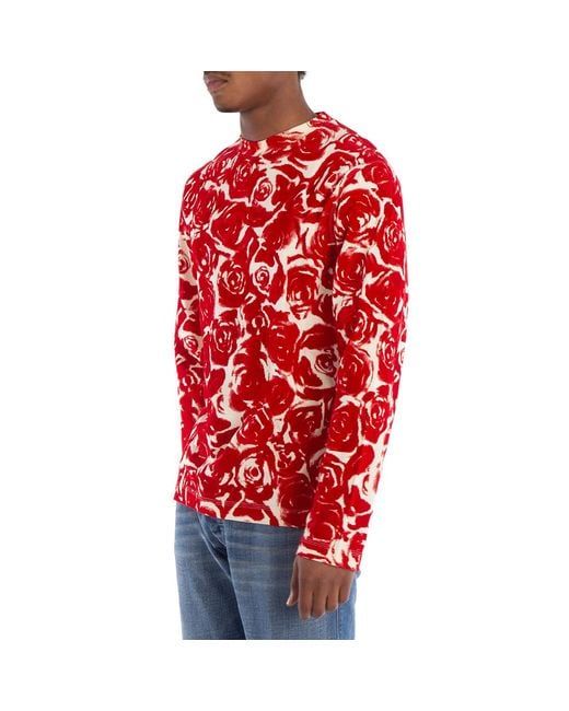 Burberry Red Rose-Print Long Sleeve Cotton Top for men