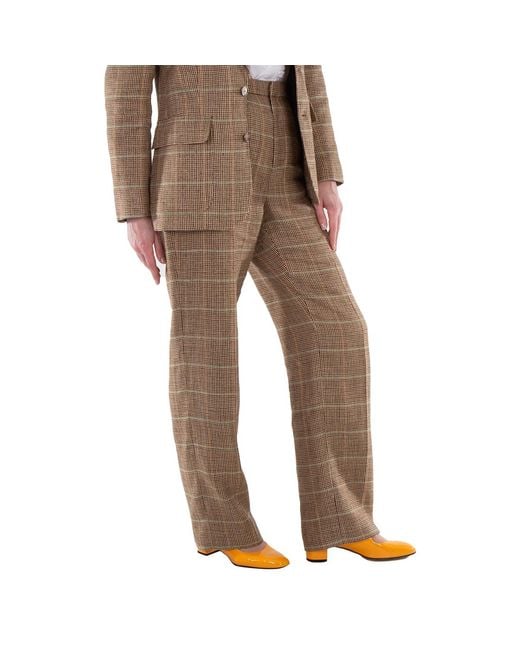 Polo Ralph Lauren Brown Straight-Leg Plaid Linen-Silk Trouser
