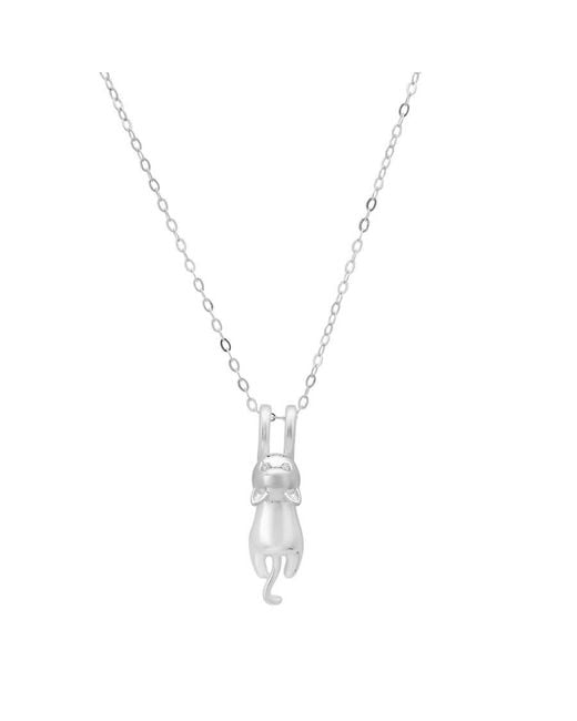 Kylie Harper Metallic Sterling Dangling Kitty Cat Pendany Necklace
