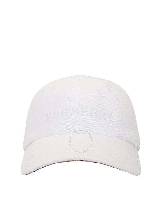 Burberry White Embroidered Logo Cotton Baseball Hat for men