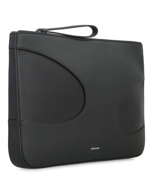 Ferragamo Black Leather Zip Pouch for men