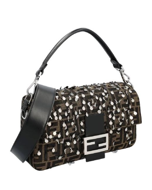 Fendi Black Embroidered Sequins Baguette Bag for men