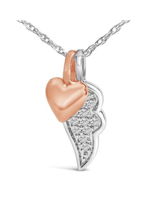 Haus of Brilliance White 14K Rose Plated Sterling 1/10 Cttw Diamond Heart & Wing Pendant Necklace