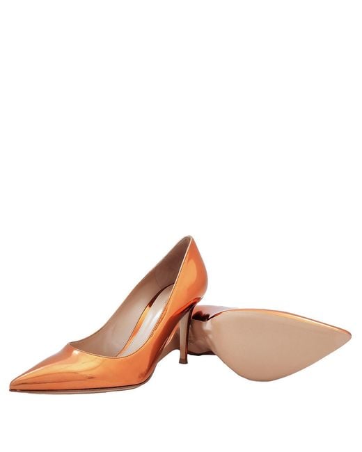 Gianvito Rossi Orange Ladies 85 Mm Leather Pumps, Brand Size 37.5 Us