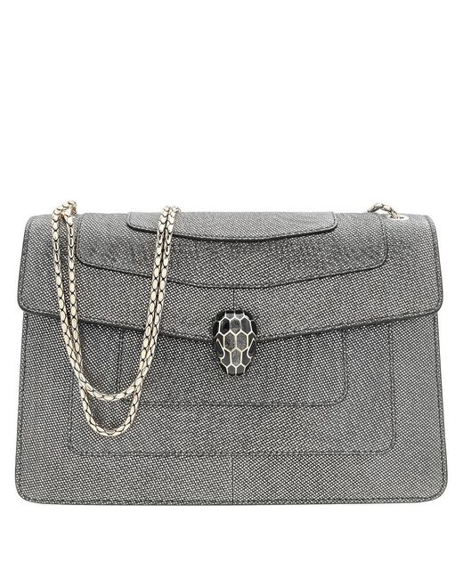 BVLGARI Gray Metallic Serpenti Forever Shoulder Bag