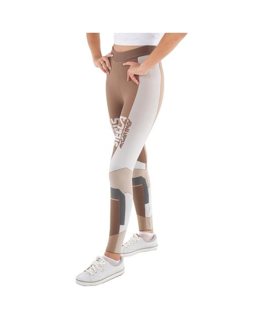 Stella McCartney Natural Ladies Khaki Sporty Logo-Print Leggings, Brand Size 36 (Us Size 2)