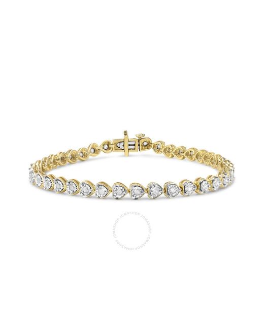 Haus of Brilliance Metallic 10K Plated .925 Sterling 1.0 Cttw Miracle Set Diamond Heart-Link 7" Tennis Bracelet (I-J Color, I2-I3 Clarity)