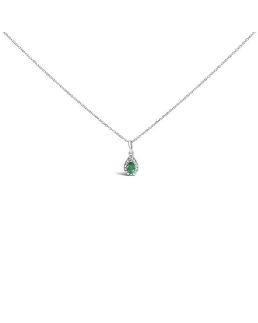 Haus of Brilliance Metallic 10K 5X3Mm Emerald And Diamond Accent Halo Pear Shape Pendant Necklace