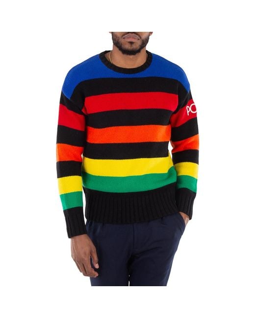 Polo Ralph Lauren Blue Wool-Blend Logo Striped Sweater for men