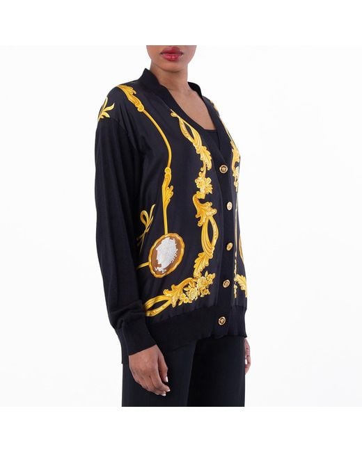 Versace Black Baroque Printed V-Neck Cardigan