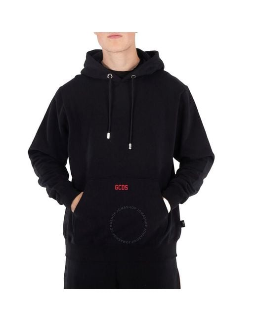 Gcds Black Eco Logo Print Regular Hoodie for men